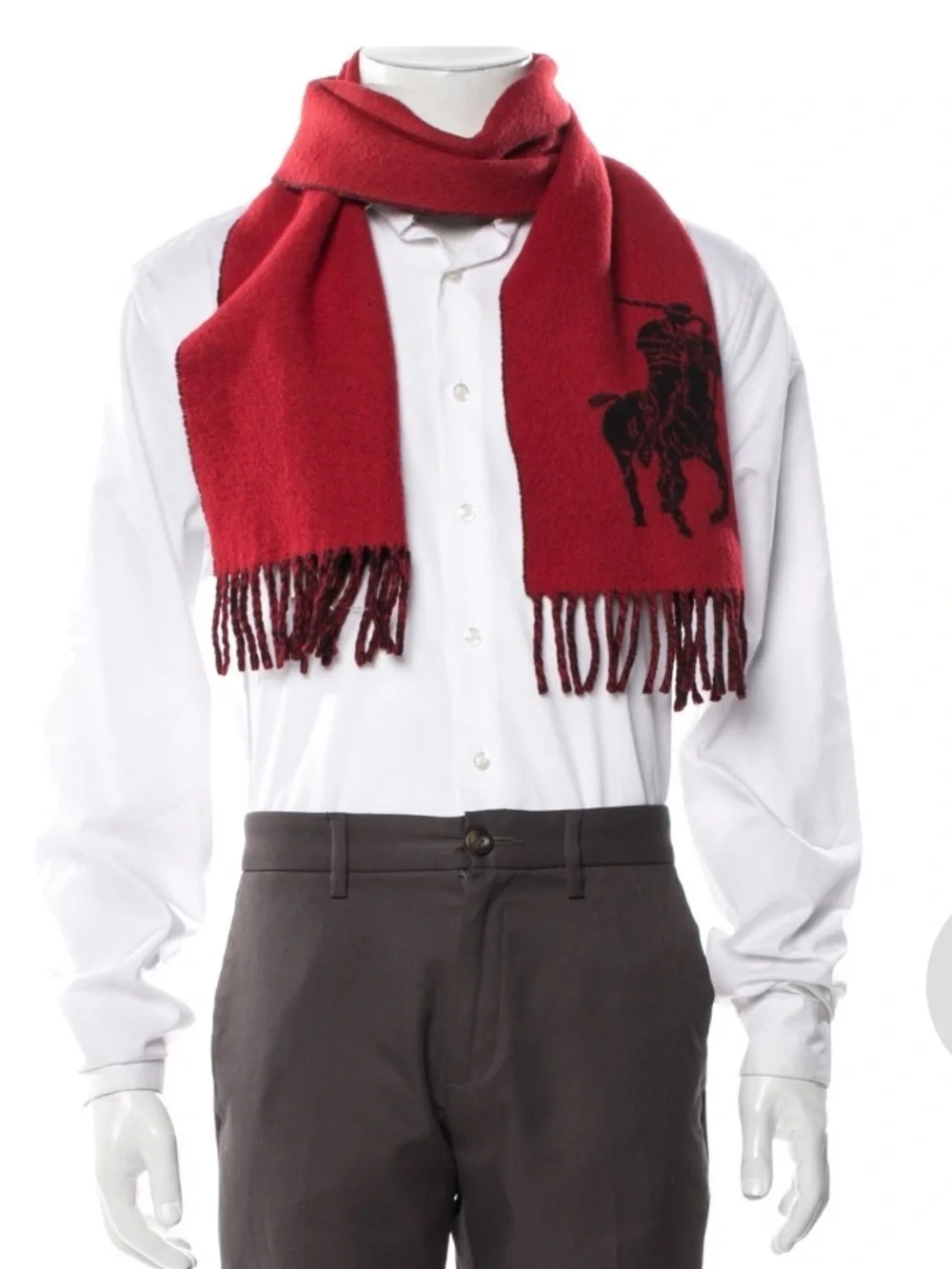 Polo by Ralph Lauren Black and Red Colorblock Lambswool Scarf